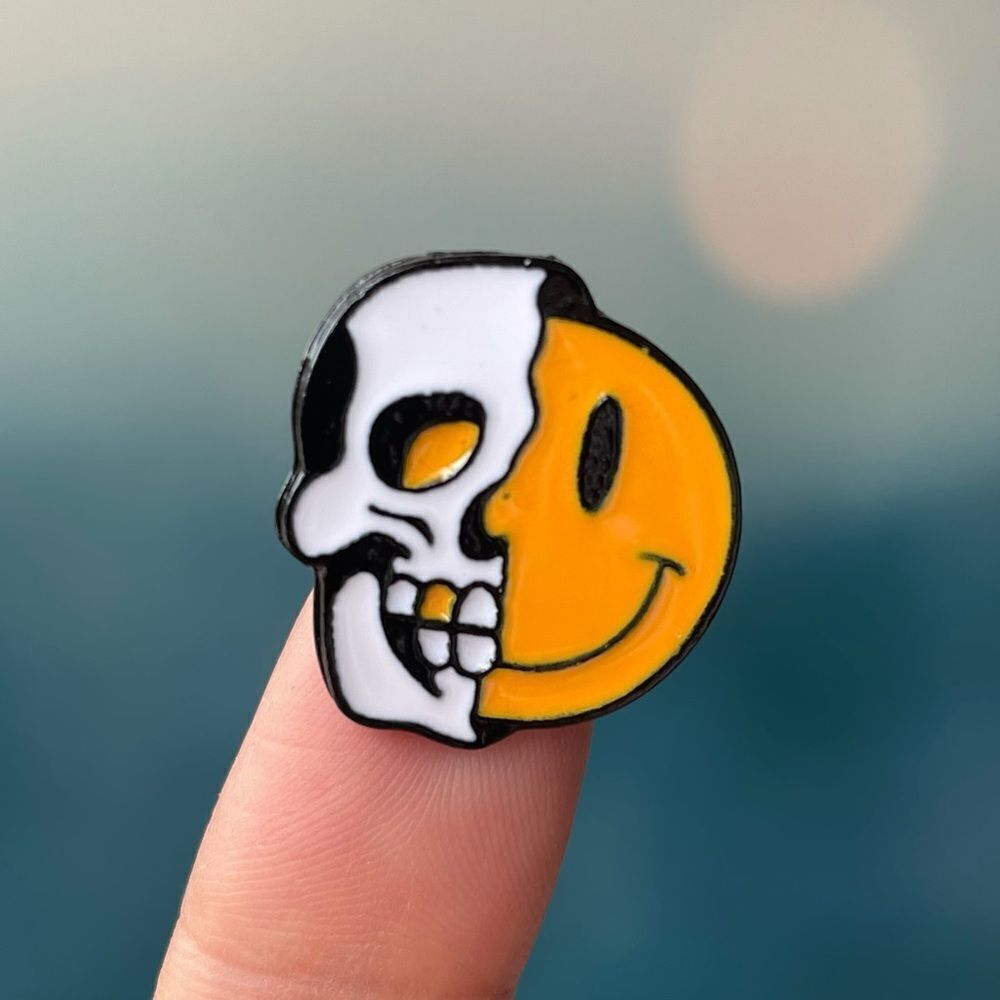 Half Skull Yellow Smiley Enamel Pin/ Brooch Lapel